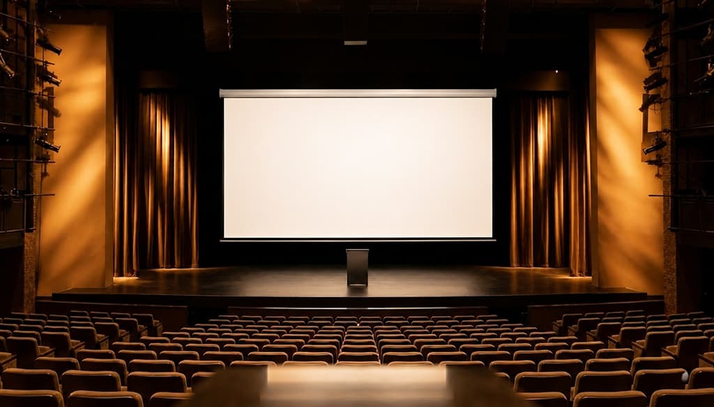 AV Stumpfl Magnum Leinwand in einem modernen Veranstaltungssaal — großformatige Projektion vor Publikum